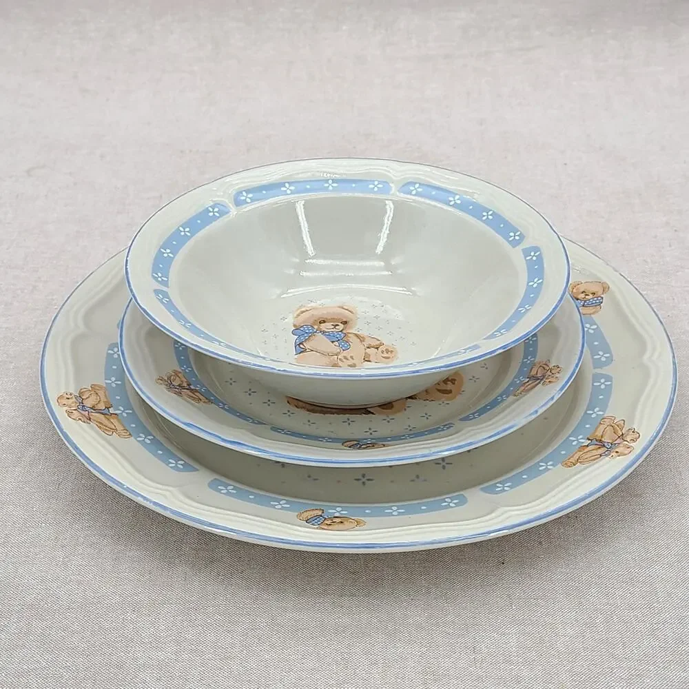 Vintage Tienshan Country Bear Stoneware Dinnerware Set – 3 piece Place Setting